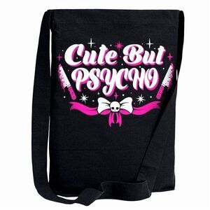 Too Fast ✦ Cute But Psycho Tote ✦ Black Pink Crossbody Canvas Bag Alt-Core NWT
